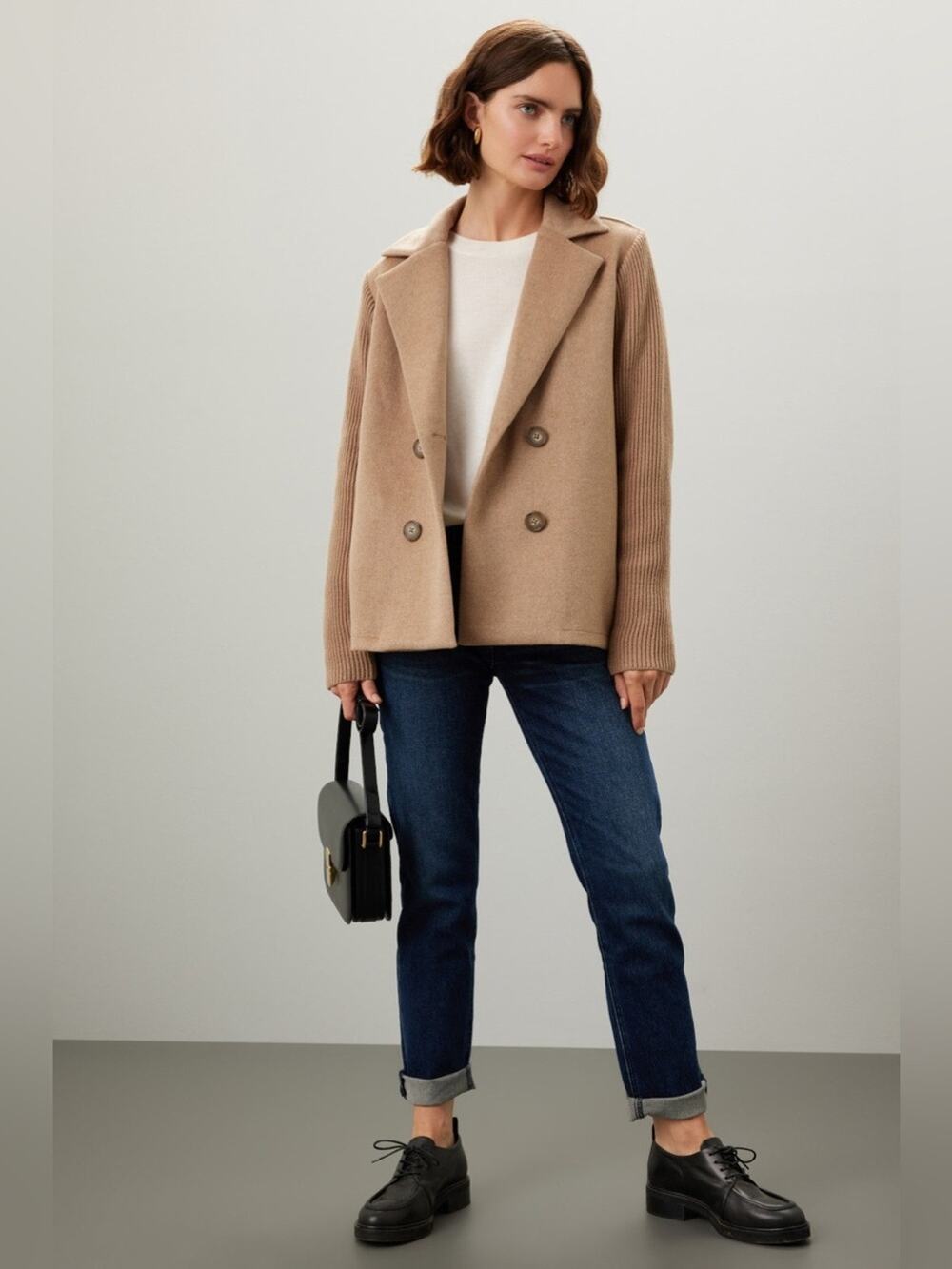 Splendid Singrid Wool Double-Breasted Jacket Heather Camel Medium